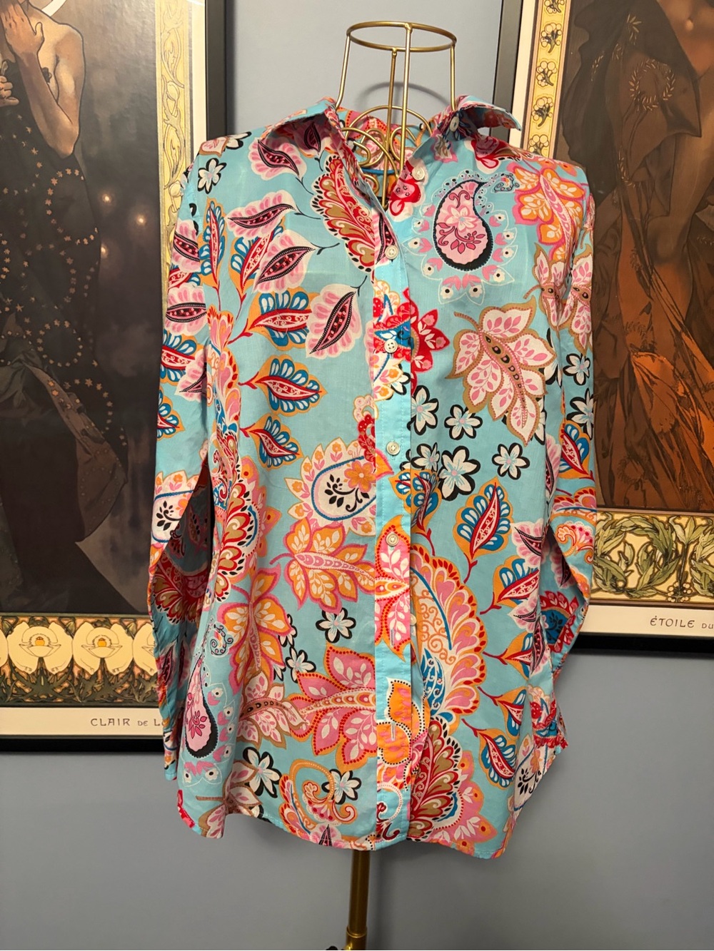 Talbots Aqua Floral Paisley Button-Down Shirt